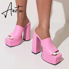 Brand Design Summer Platform Women's Slipper Mules Shoes Sandals Great Quality Fashion Walking Comfy Woman Sandals Aiertu