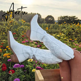 Brand New Big Size 45 Female Western mid calf Boots Chunky Heels Slip On Autumn Winter Cowboy Boots Women Retro Shoes For Woman Aiertu