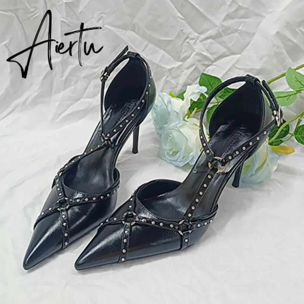 Brand New Design Sexy Party Women's Pumps Pointed Toe Thin High Heels Rivet Shoes For Woman Wedding Luxury Classic Pumps Ladies Aiertu