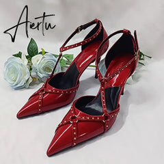 Brand New Design Sexy Party Women's Pumps Pointed Toe Thin High Heels Rivet Shoes For Woman Wedding Luxury Classic Pumps Ladies Aiertu