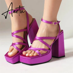 Brand New Design Summer Party Women Sandals Platform Block High Heels Roman Shoes For Woman Sexy Fashion Trendy Sandals Aiertu