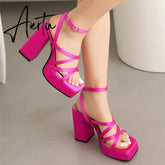 Brand New Design Summer Party Women Sandals Platform Block High Heels Roman Shoes For Woman Sexy Fashion Trendy Sandals Aiertu