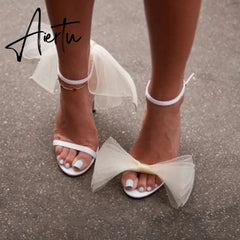 Brand New Design Wedding Sandals Women Big bow-knot Thin High Heels Dress Party Fashion Sexy Ladies Summer Shoes Woman Pump Aiertu