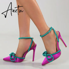 Brand New Office Ladies Elegant Women Pumps Spring Thin High Heels Bowknot Sexy Party Shoes Prom Design Summer Pumps Woman Aiertu