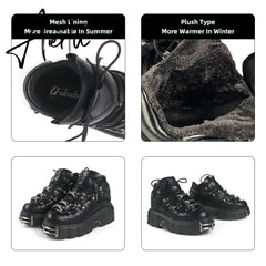 Brand Punk Style Women Shoes Lace-up heel height 6CM Platform Shoes Woman Gothic Ankle Boots Metal Decor Woman Sneakers Aiertu