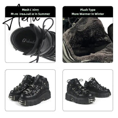 Brand Punk Style Women Shoes Lace-up heel height 6CM Platform Shoes Woman Gothic Ankle Boots Metal Decor Woman Sneakers Aiertu