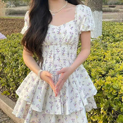 Aiertu - Puff Sleeve Floral Corset Mini Dress Aiertu