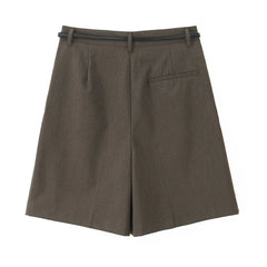 Aiertu - European and American style fashion all-match belt pleated all-match casual shorts women's new straight wide-leg suit shorts Aiertu