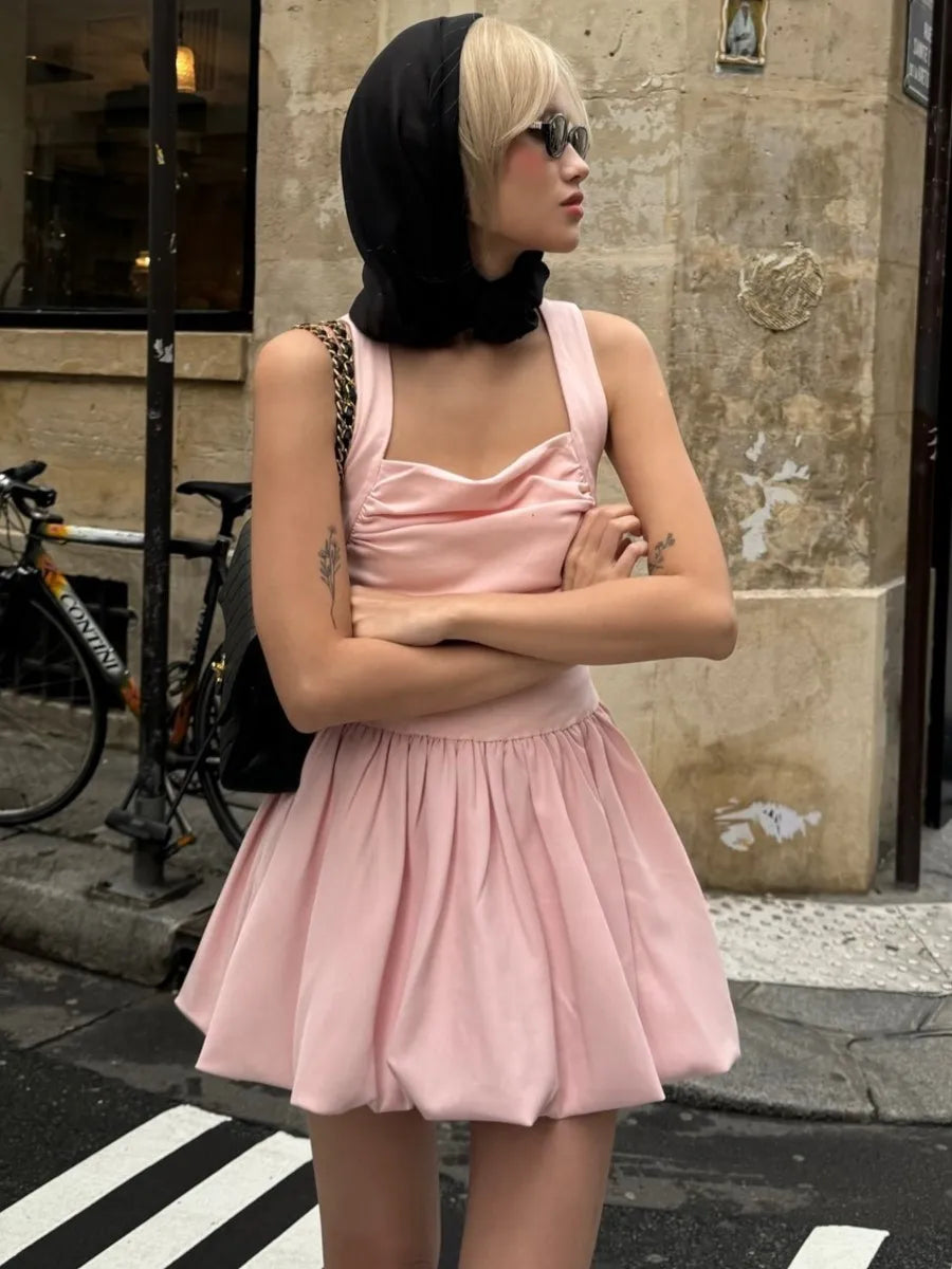 Aiertu - Spring New Pink Sweet Mini Dress Women Square Collar Sleeveless Short A-line Vestidos Elegant Fashion Casual Female Dresses 2025 Aiertu