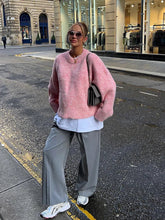 Aiertu - Fall Outfits 2026 Casual Pink Women Cashmere Knitted Sweater Drop Shoulder Round Neck Knit Pullover New Autumn Lady Loose Fit Long Sleeve Jumper Aiertu