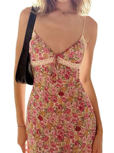 Aiertu Women Sleeveless Y2k Sexy Beach Style Camisole Dress with Flower Pattern Lace Patchwork V Neck Long Type Summer Clothing Aiertu