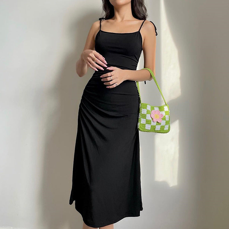 Aiertu - Black Sexy Big Halter Strap Dress Aiertu
