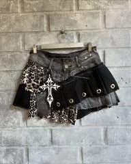 Aiertu - Y2K Street Punk Trend Girl Leopard Print Denim Sexy Short Skirt Hip-hop American Autumn New Slim Butt-covering Skirt for Women Aiertu