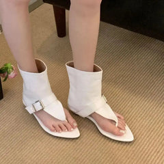 Aiertu - White Sandals Woman Thong Low Heels Ankle Boots Summer Ladies Shoes Punk Black Sandals Brown Flip Flops Sandales Femmes Aiertu