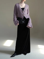 Aiertu - Maxi A-Line Skirt with Side Slit High Waist Black Long Straight Skirt Leg Velvet Drape Slimming Spring/Autumn Women Clothing Aiertu