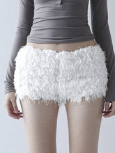 Aiertu - summer inspo Faux Fur Solid Knitted Women’s Short Chic Y2K Skinny Simple Low Waist Autumn Winter Design Basic Pants Aiertu