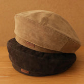 Aiertu - Winter Suede Beret Hat for Men Women Leather Label Newsboy Hat Outdoor Warm Thickened Berets Retro Texture Versatile Painter Cap Aiertu