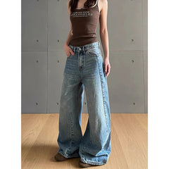 Aiertu Vintage Aesthetic Emo Loose Washed Pants 2025 Summer Women's Casual Blue Harajuku Jeans Y2K Wide Leg Punk Baggy Denim Trouser Aiertu