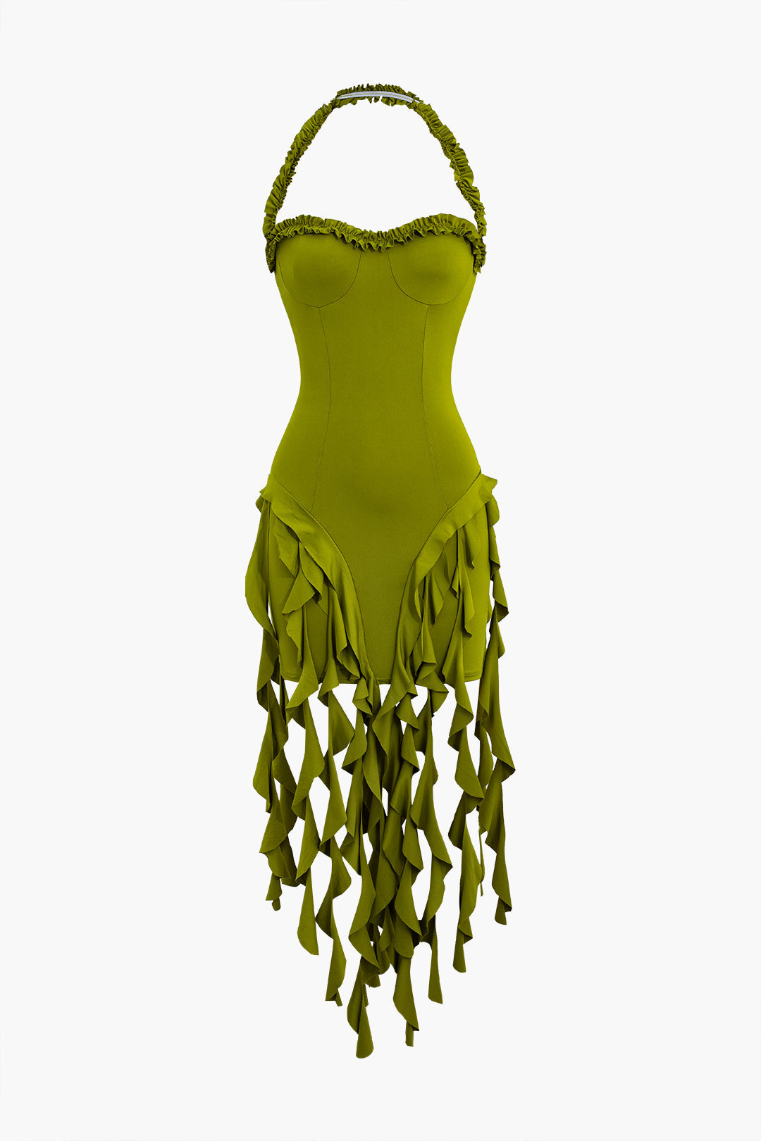 Aiertu Ruffle Tassel Halter Bustier Mini Dress Aiertu