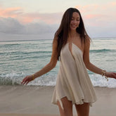Aiertu - Sexy Halter Party Solid Dresses Women Sleeveless Backless Hollow Out Beach Dress Lady Dresses 2025 Summer Lady Beach Robes Aiertu