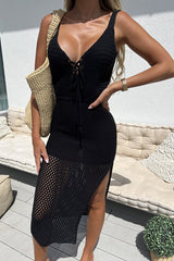 Aiertu -Sexy Vacation Solid Hollowed Out Slit Swimwears Cover Up aiertu