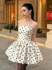 Aiertu - Fashion Wave Point Party Dress Women Strapless Backless Ruffle Hem A-line Mini Dresses Female 2025 Spring Summer Chic Lady Robe Aiertu