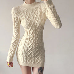 Aiertu - Long Sleeve Round Neck Slim Knitted Dress Aiertu