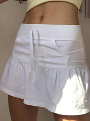 Aiertu -Drawstring Tie Pocket A-Line Mini Skirt aiertu
