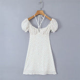 Aiertu Fashion Women's Fashion Spring New French Flower Bubble Sleeve Dress Pure Girl Tie Short Skirt Aiertu