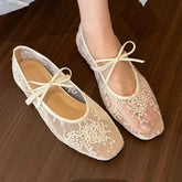 Aiertu - Mesh Lace Breathable Flat Shoes Women Embroidery Comfort Mary Jane Shoes Fashion Footwear Female Designer Brand Ballet Shoes Aiertu