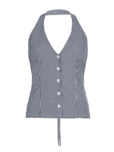 Aiertu - Contrast Halter Tie Backless Plaid Cami Top Aiertu