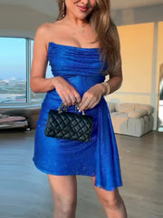 Aiertu - Sexy Mini Dress Women Strapless Backless Pleated Lace Up A-line Dresses Female 2025 Early Spring Chic Club Bar Solid Lady Robe Aiertu
