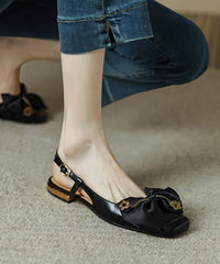 Aiertu Black Bow Flat Shoes Cowhide Leather Soft Flat Shoes Aiertu