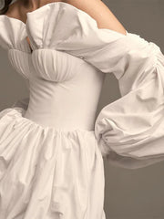 Aiertu - Off Shoulder Ruffle Dress White Slim Sexy Backless Long Sleeve Mini Dresses For Women's Patchwork Club Party Dress Femme Aiertu
