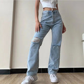 Aiertu - Women's Jeans Large Size Boyfriend y2k Denim Pants Female High Waist Mom Ripped Jeans Stright Trousers Aiertu