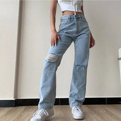 Aiertu - Women's Jeans Large Size Boyfriend y2k Denim Pants Female High Waist Mom Ripped Jeans Stright Trousers Aiertu