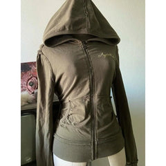 Aiertu - American Y2K Printed Slim Zipper Hooded Sweatshirt Women Retro Street Millennial Hot Girl Slim Harajuku Loose Casual Hoodie Aiertu