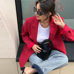 Aiertu - Elegant Red Lapel Blazer Coats Women Loose One Button Long Sleeve Solid Jackets 2026 Autumn New Female Urban Tops Streetwear Aiertu