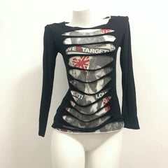 Aiertu - Fake Two Vintage Spicy Girl Slim Long Sleeves Tees for Woman American Y2k Retro T-shirts Subculture Punk Grunge Harajuku Tops Aiertu