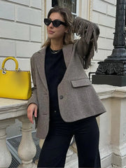Aiertu - Casual Tassels Patchwork Long Sleeves Blazer Women Lapel Single Breasted Buckle Slim Jacket 2026 New Female Commute Outwear Aiertu