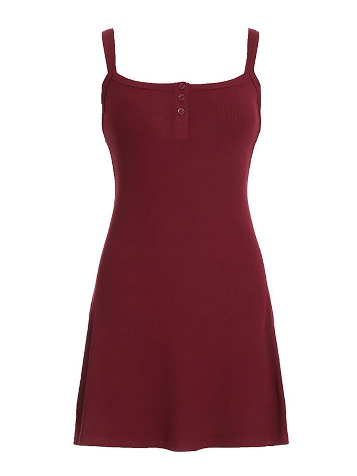 Aiertu -Solid Color Half Button A-line Mini Dress aiertu