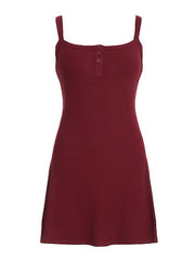 Aiertu -Solid Color Half Button A-line Mini Dress aiertu