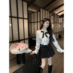 Aiertu White Bow Shirts Women Japanese Preppy Ruffles Long Sleeve Blouses Ladies Korean Fashion Elegant All Match Design Tops New Aiertu