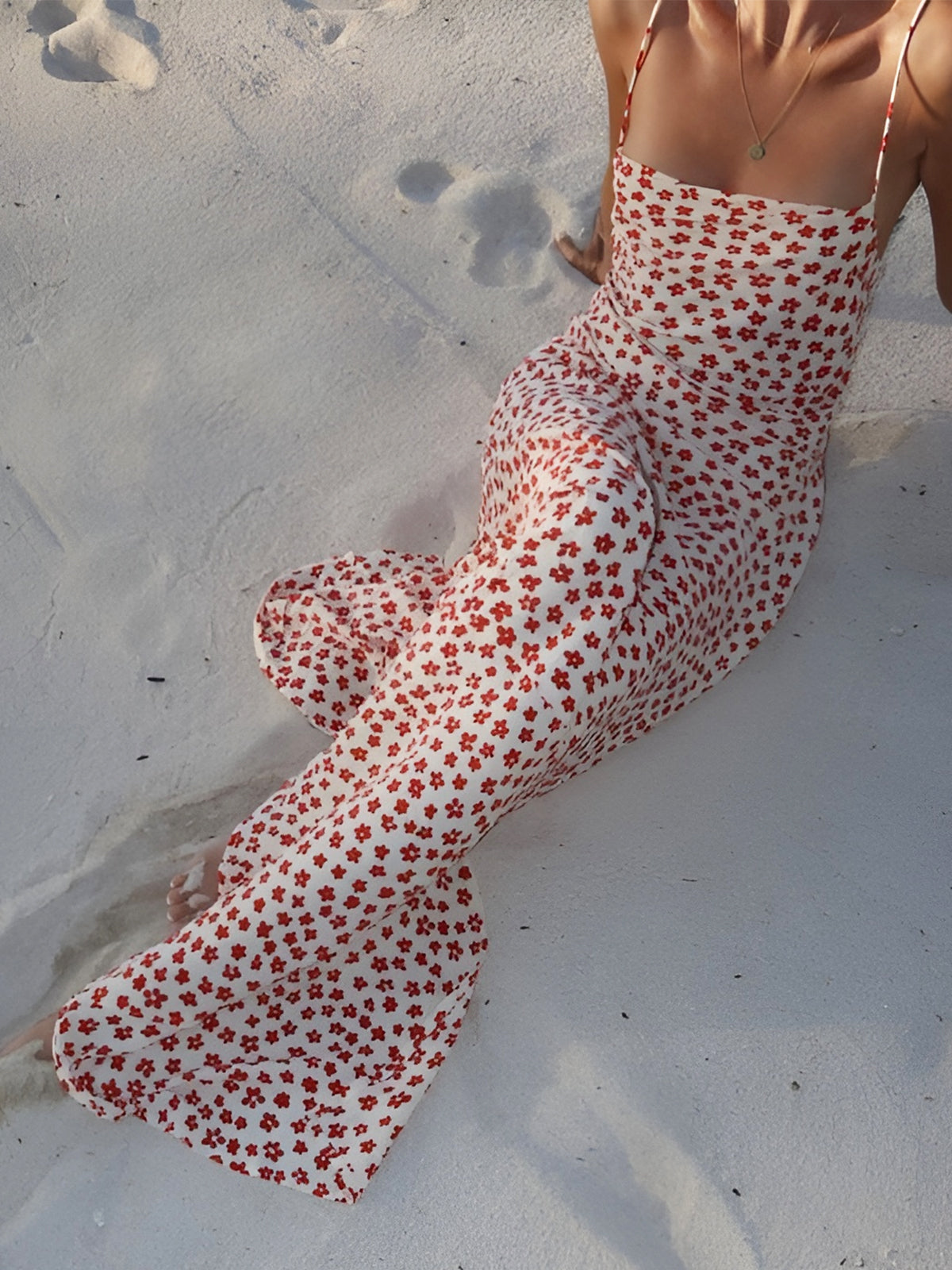 Aiertu Strappy Floral Print Crisscross Flowy Long Sundress shopify