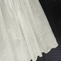 Aiertu - Embroidered Hollow Out White Midi Skirt Women Elastic Waist Chic Simple Long Skirts Elegant Fashion Casual A-line Skirt 2025 New Aiertu