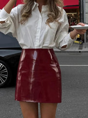 Aiertu - Women Sexy Bodycon Pu Leather Mini Skirt Fashion Wine Red High Waist Zipper Streetwear Autumn New Lady Office Commute Skirts Aiertu