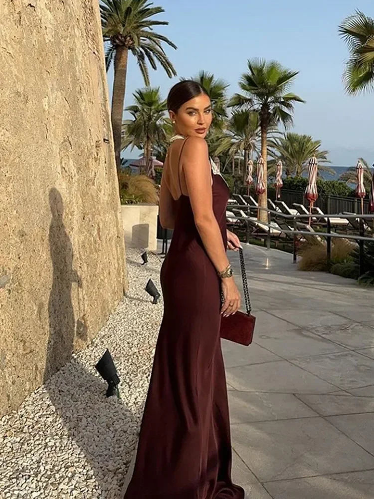 Aiertu - Elegant Lace Patchwork Maxi Dress Women Sexy Spaghetti Strap Sleeveless Backless Bodycon Dresses 2026 Party Evening Vestidos Aiertu