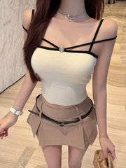Aiertu Knitted Vest Strap Design Pure Desire Slim Fit Top Women's Summer Faion Tank Tops Casual Breathable Tees Aiertu