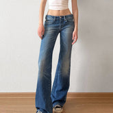 Aiertu - Y2K Blue Straight Jeans Korean Fashion Street Style Denim Pants Basic Casual Harajuku Slim Fit Trousers Spring Outfit Aiertu