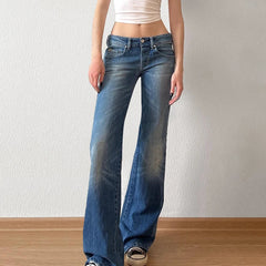 Aiertu - Y2K Blue Straight Jeans Korean Fashion Street Style Denim Pants Basic Casual Harajuku Slim Fit Trousers Spring Outfit Aiertu